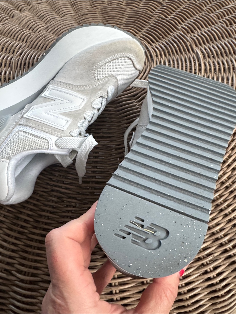 New Balance Women’s White and Light Gray Platform Sneakers - Picture 10 of 10